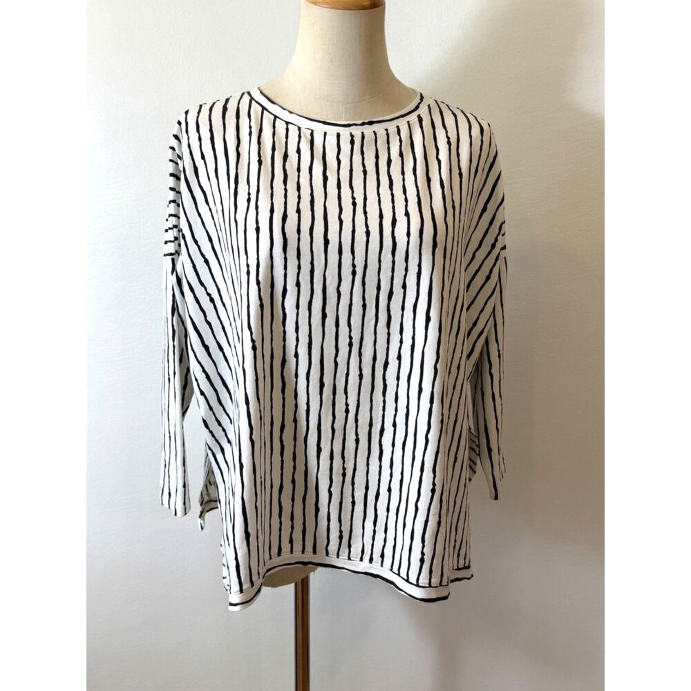 M x Matthildur Striped Top Boxy Art to Wear Icelandic White Black Stripes XS